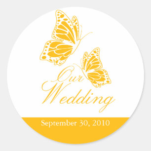 Simple Yellow Butterfly Wedding Announcement Classic Round Sticker