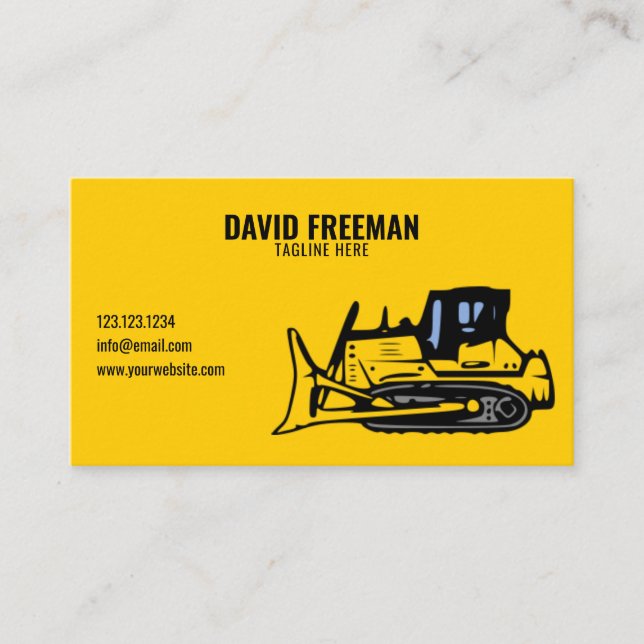 Simple Yellow Construction Machine Bulldozer Business Card (Front)