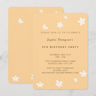 Simple Yellow Cute Daisies Girl Birthday Party Invitation