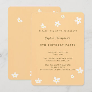 Simple Yellow Cute Daisies Girl Birthday Party Invitation