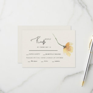Simple Yellow Floral Stem Cream RSVP Card