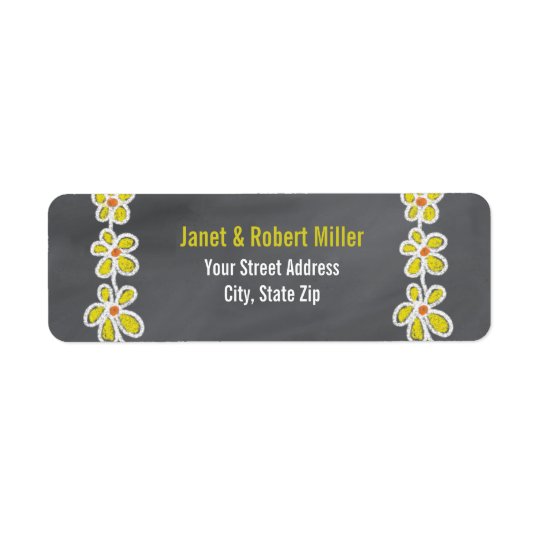 Simple Yellow Flowers Pattern On Chalkboard Return Address Label
