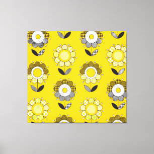 Simple Yellow Folk Floral Pattern Canvas Print