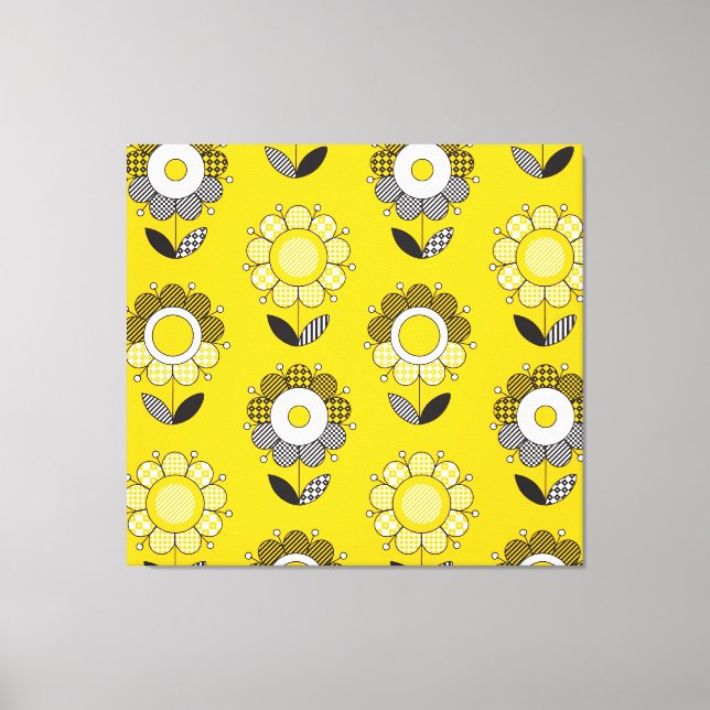 Simple Yellow Folk Floral Pattern Canvas Print (Front)