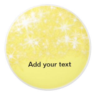 Simple yellow glitter sparkle stars add your text ceramic knob