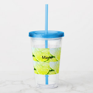 Simple yellow green lemon add name minimal custom  acrylic tumbler