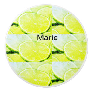 Simple yellow green lemon add name minimal custom ceramic knob