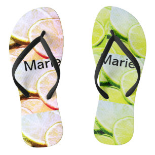Simple yellow green lemon add name minimal custom flip flops
