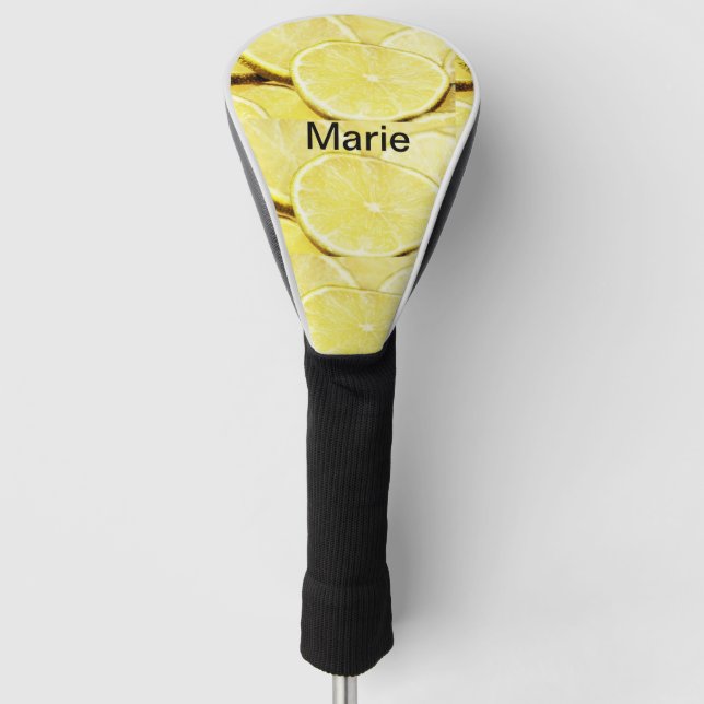 Simple yellow green lemon add name minimal custom  golf head cover (Front)