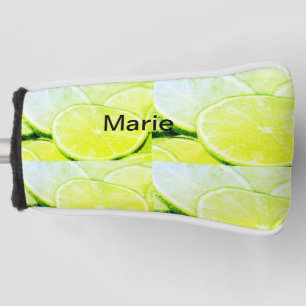 Simple yellow green lemon add name minimal custom  golf head cover