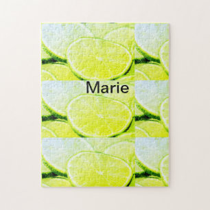 Simple yellow green lemon add name minimal custom jigsaw puzzle