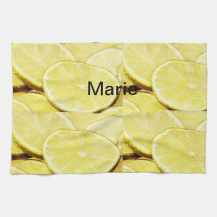 Simple yellow green lemon add name minimal custom kitchen towel