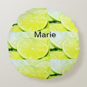 Simple yellow green lemon add name minimal custom round pillow