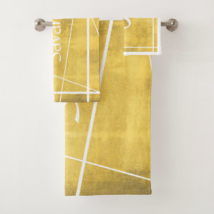 Simple Yellow Grey Abstract Your Name striped Bath Towel Set