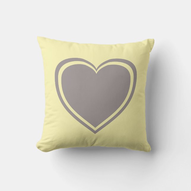 Simple Yellow Grey Heart Valentine`s Day Throw Pillow (Front)