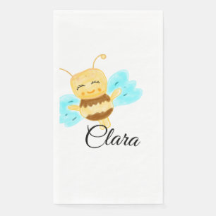 Simple yellow honey bee watercolor add name custom napkin