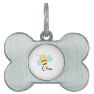 Simple yellow honey bee watercolor add name custom pet ID tag