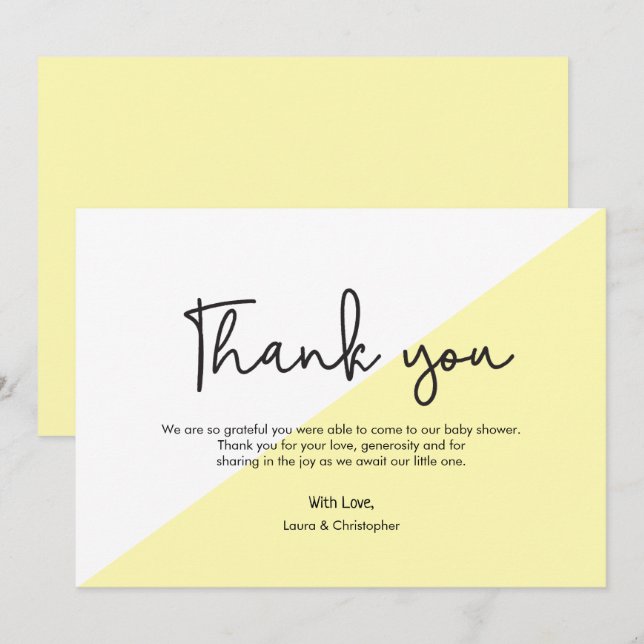 Simple Yellow Modern Baby Shower Thank You Invitation (Front/Back)