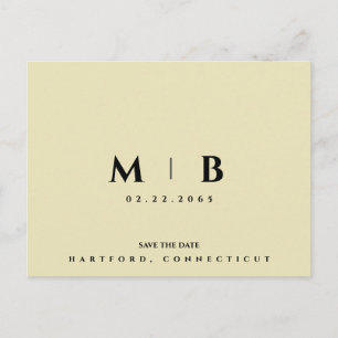Simple Yellow Monogram Wedding Save the Date Postcard