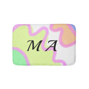 Simple yellow pink watercolor add your monogram    bath mat