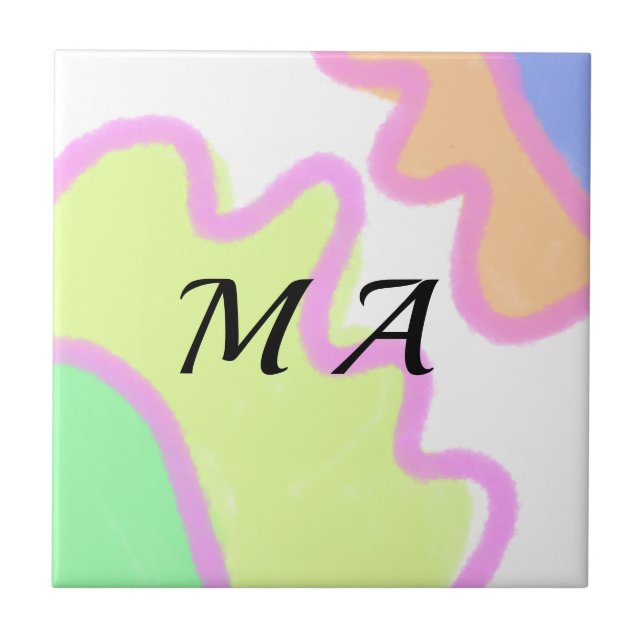 Simple yellow pink watercolor add your monogram    tile (Front)