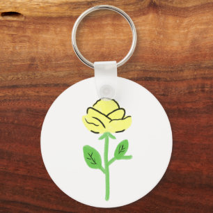 Simple Yellow Rose Crayon Floral Gift Keychain