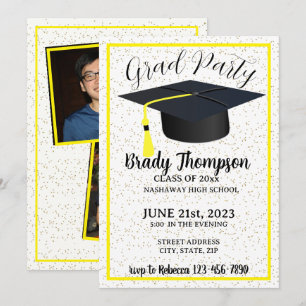 Simple Yellow Two Photo Graduation Party Invitation