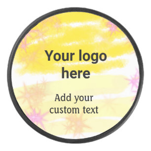 Simple yellow watercolor add your logo custom text hockey puck