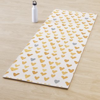 Simple Yellow Watercolor Heart Pattern Yoga Mat
