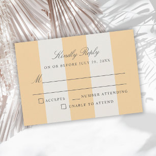 Simple Yellow White Cabana Stripes Wedding RSVP Card