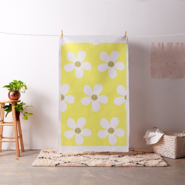 Simple Yellow White Daisy Gold Fabric (In Situ)