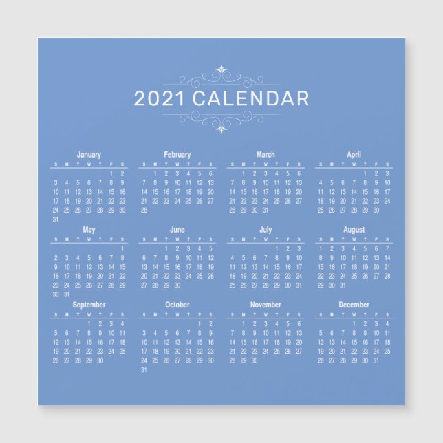 Simple Yet Elegant 2021 Calendar | Magnetic Card (Front)