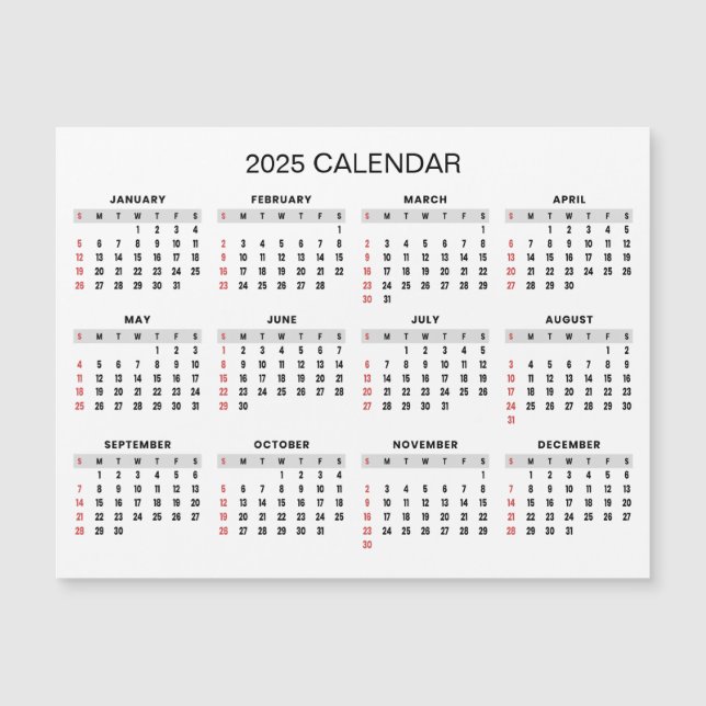 Simple Yet Elegant 2025 Calendar | Magnetic Card (Front)