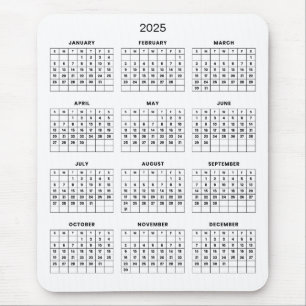 Simple Yet Elegant 2025 Calendar   Mousepad