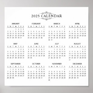 Simple Yet Elegant 2025 Calendar Poster