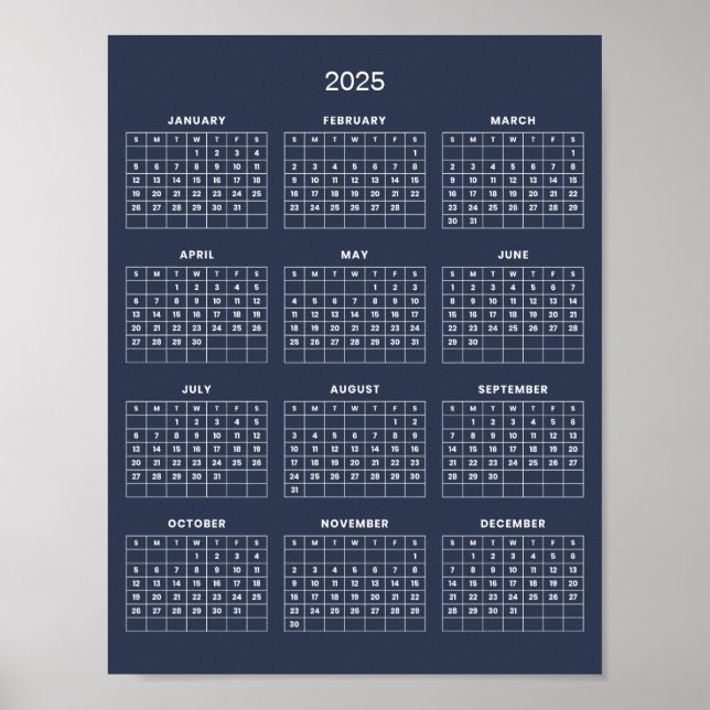 Simple Yet Elegant 2025 Calendar |  Poster (Front)