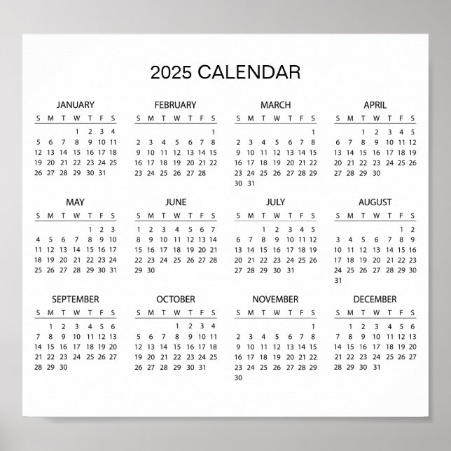 Simple Yet Elegant 2025 Calendar |  Poster (Front)