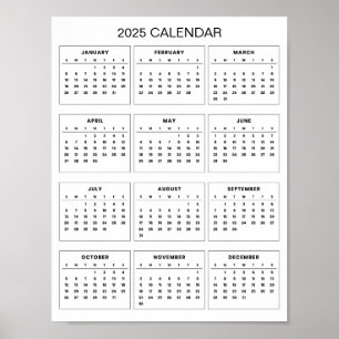 Simple Yet Elegant 2025 Calendar Poster