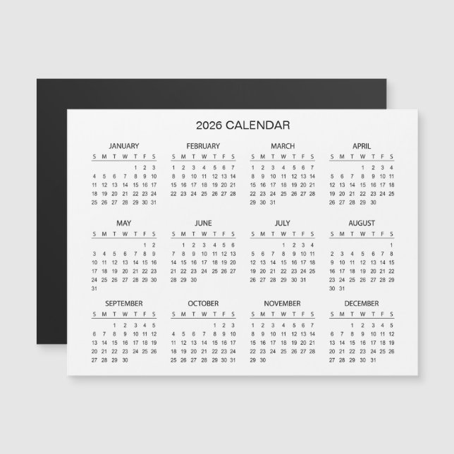 Simple Yet Elegant 2026 Calendar | Magnet (Front/Back)