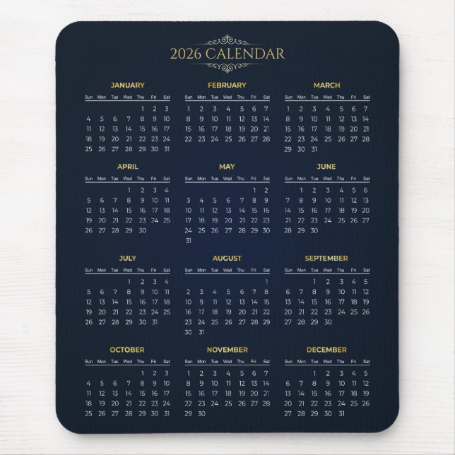 Simple Yet Elegant 2026 Calendar | Mousepad (Front)