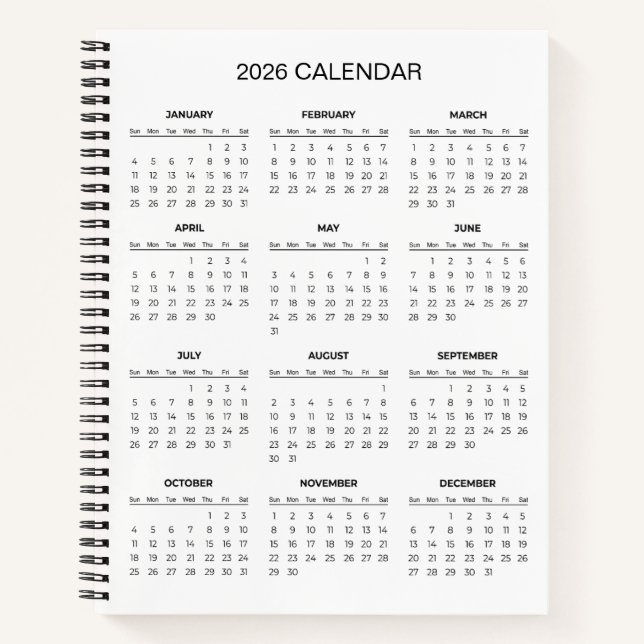 Simple Yet Elegant 2026 Calendar |  Notebook (Front)
