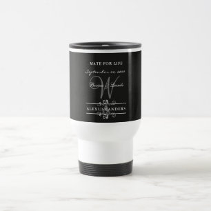 Simple Yet Elegant: Black Linen w/ Monogram Travel Mug