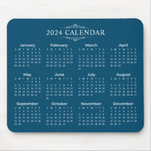 Simple Yet Elegant Blue 2024 Calendar   Mousepad