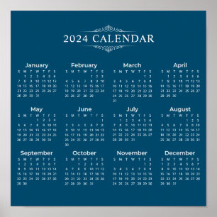 Simple Yet Elegant Blue 2024 Calendar   Poster