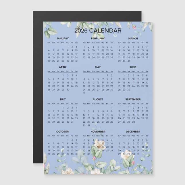 Simple Yet Elegant Floral 2026 Calendar  | Magnet (Devant / Derrière)