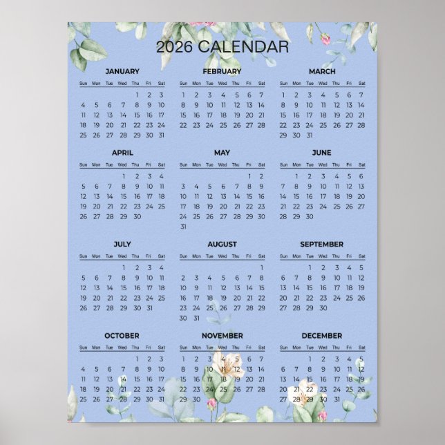 Simple Yet Elegant Floral 2026 Calendar  |  Poster (Front)
