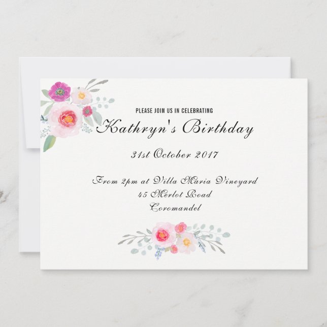 Simple yet Elegant Floral, Peony Watercolor Invitation (Front)