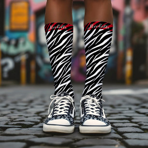 Simple Zebra Print Black White Cute Modern Pattern Socks