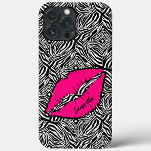 Simple Zebra with Pink Lips Personalized iPhone 13 Pro Max Case