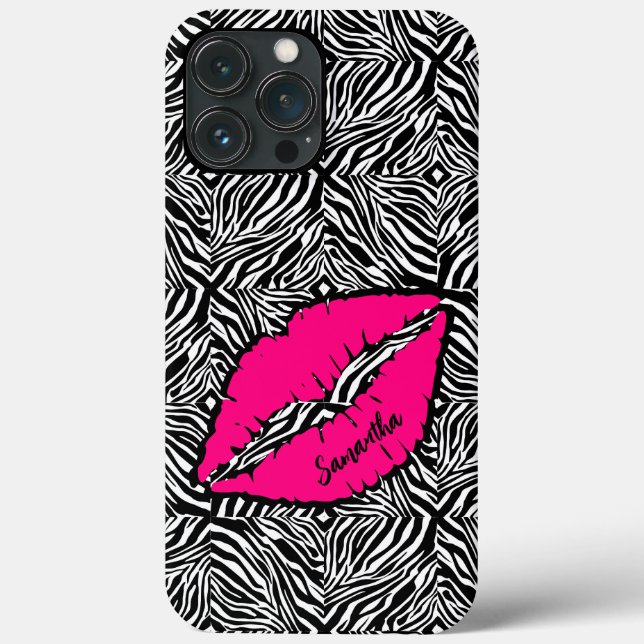 Simple Zebra with Pink Lips Personalized Case-Mate iPhone Case (Back)